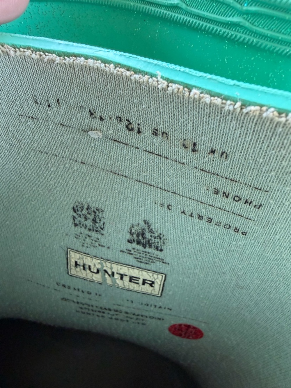 Hunter Sparkle Teal Green Slip On Rain Boots Waterproof Kids UK 11 / US 12/13 - Picture 5 of 9